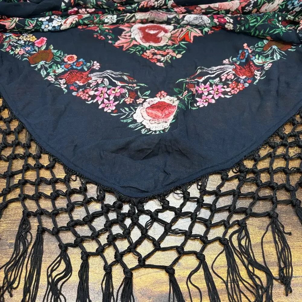 Soft Surroundings Plus Size 1X Kimono Cardigan Fringe Floral Embroidered Boho - Picture 7 of 13